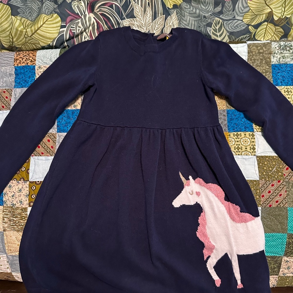 Navy Blue Unicorn Kids Sweater Dress